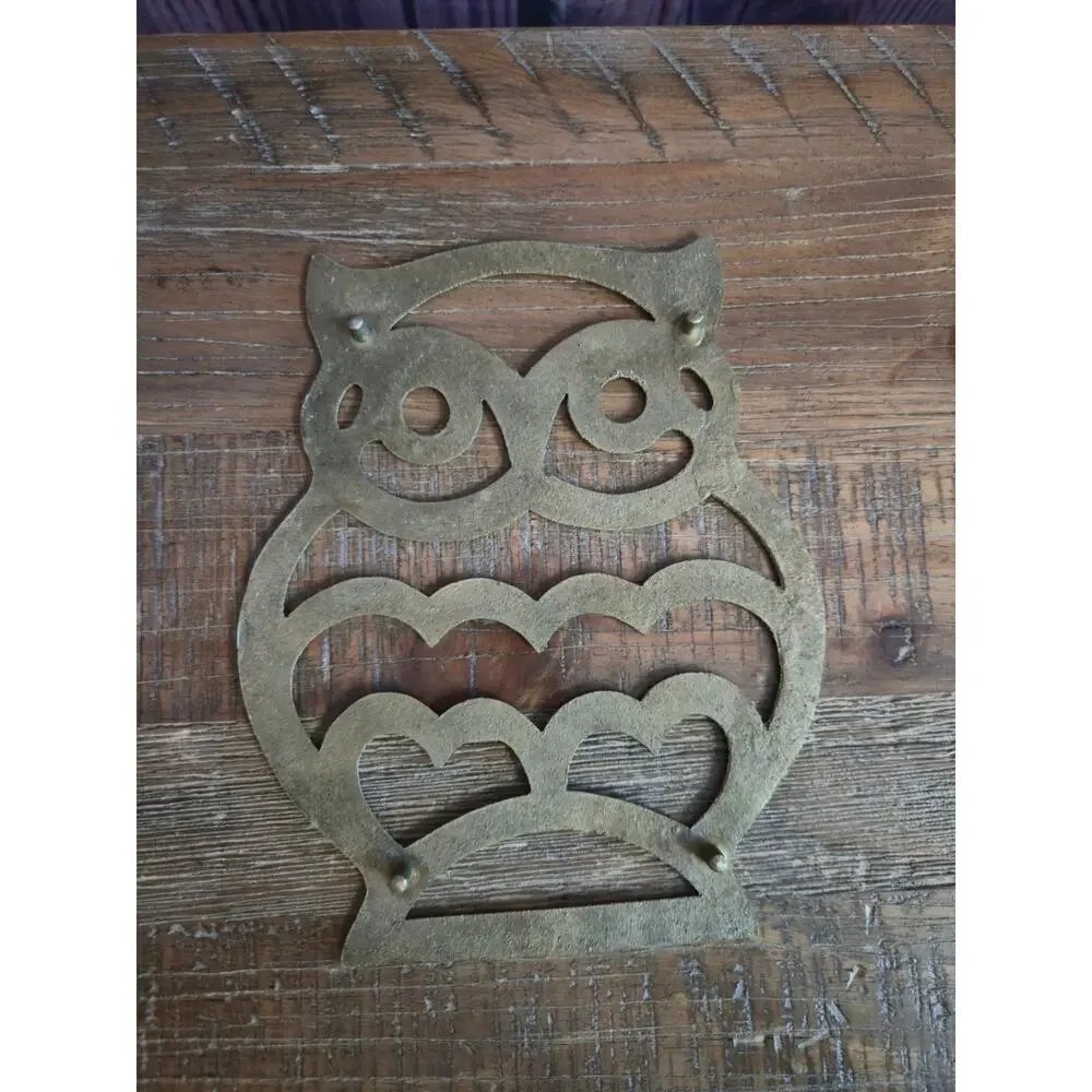 Vintage MCM Solid Brass Owl Trivet Heavy 8